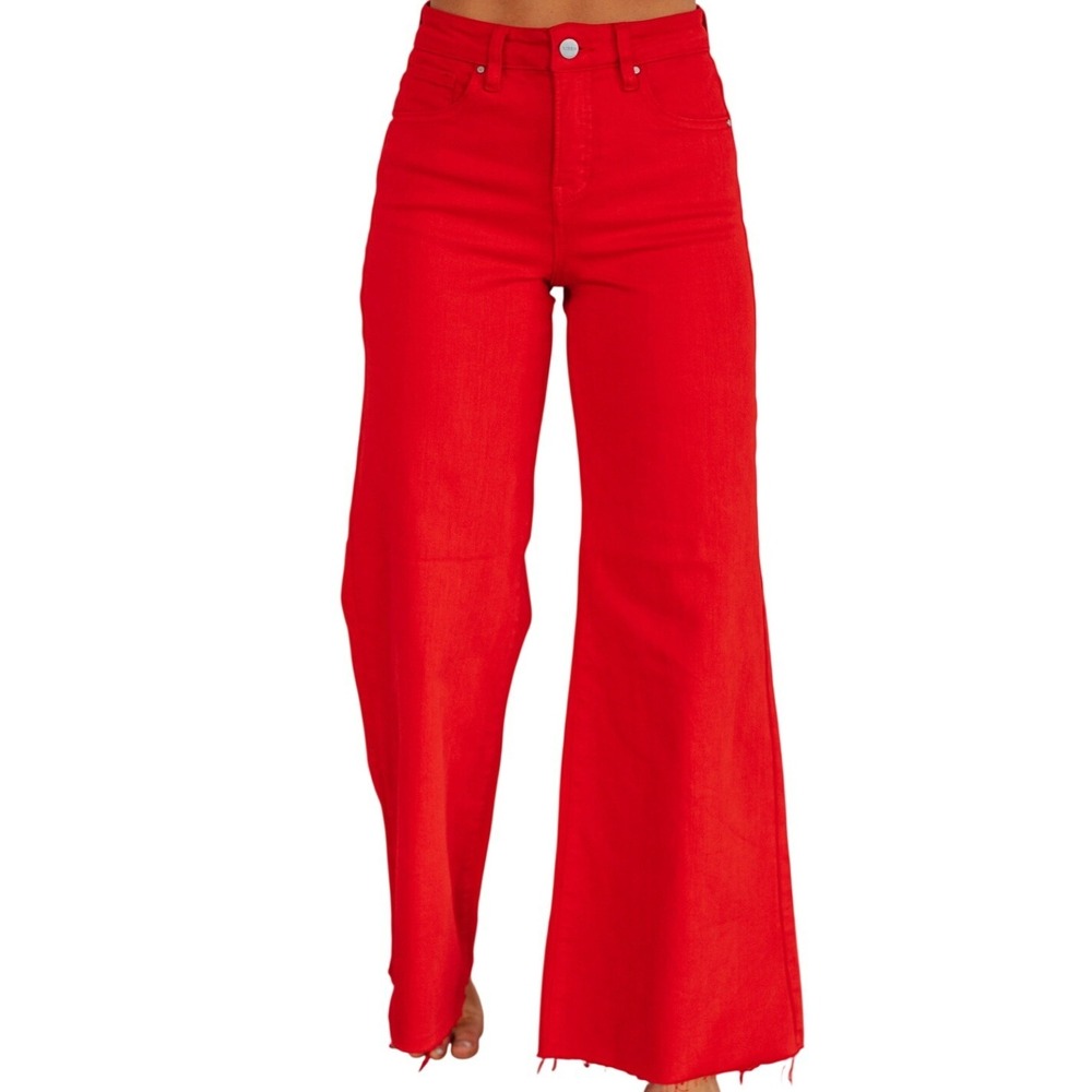 Risen Jeans Orange/Red High‎ Rise Wide Leg  Denim Pants  Size 7
